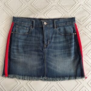 Express Blue Denim Mini Skirt with Red Accents